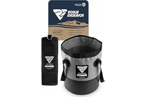 Rogue Endeavor Heavy Duty Collapsible Bucket 3 Gallon (15L), Mesh Bag, Beach and Salt Water Ready, Durable reinforced design with Metal Hardware (Black 3 Gallon (15L))