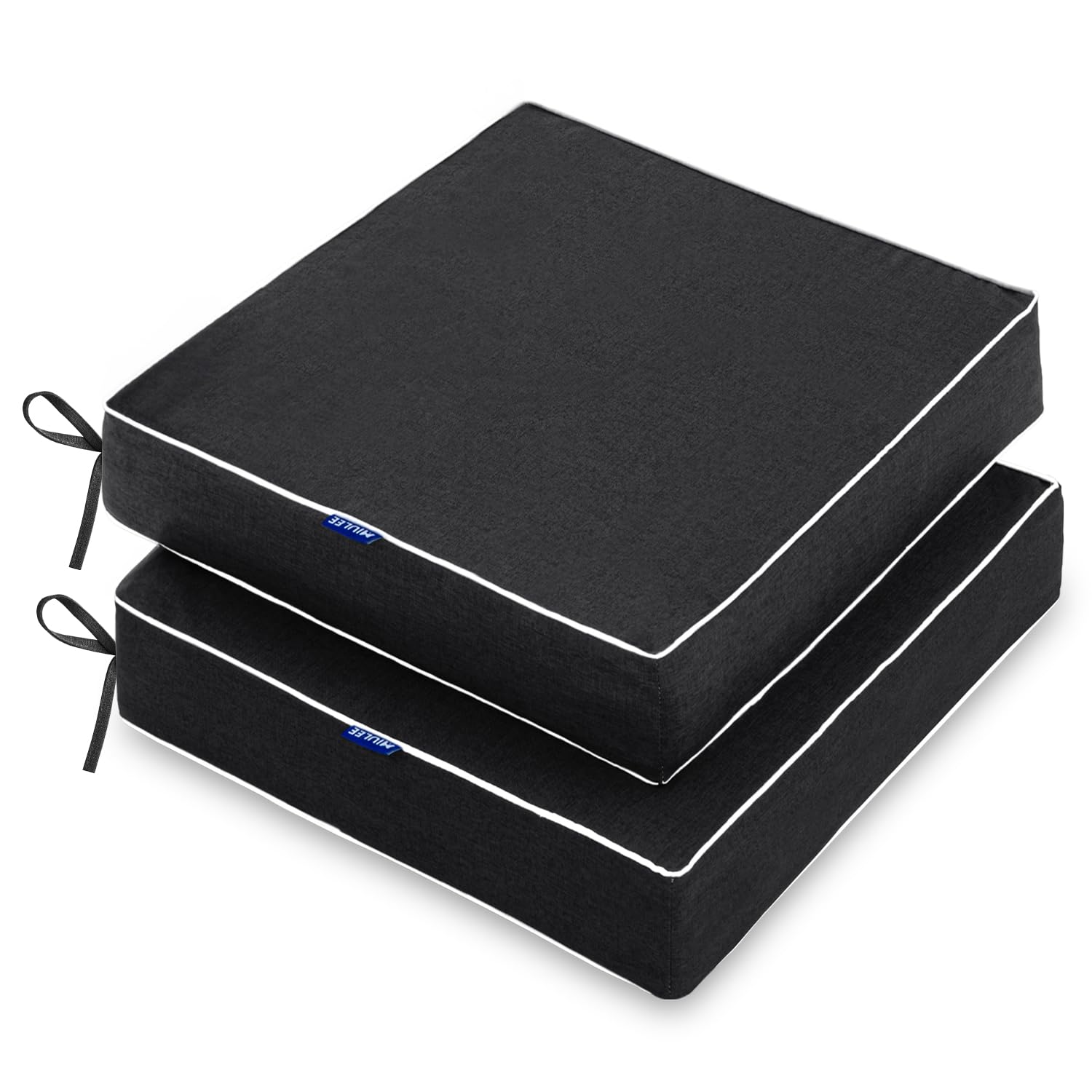 Photo 1 of MIULEE 24 x 24 x 4 Inch Outdoor Chair Cushions,Waterproof Seat Cushions for Patio Furniture Garden with Ties Patio Chair Cushions Set of 2,Black