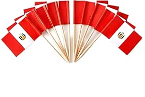 JAVD CYPS 100 Pcs Peru Mini Flags, Small Stick Cupcake Toppers, Peruvian Country Picks for Celebration & Cocktail Parties