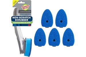 Scotch-Brite Advanced Soap Control Non-Scratch Dishwand Kit, 1 Dish Wand & 5 Sponge Refills, Prevents Soap from Leaking, Leak-Free Guarantee, Best for Nonstick Pots and Pans, Glass, Tubs, & Showers
