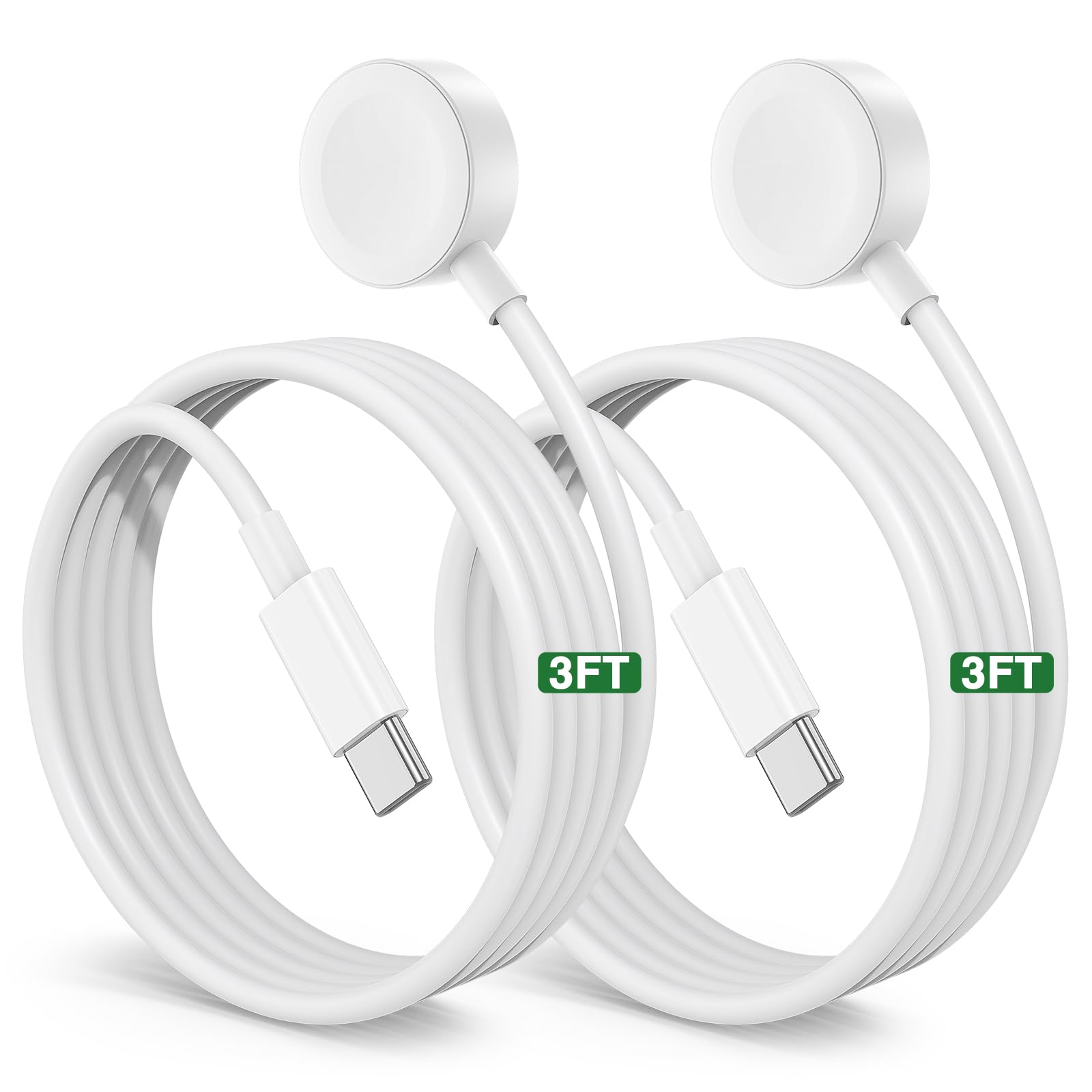Photo 1 of 2Pack Upgraded for Apple Watch Charger Cable, 3FT USB C to Magnetic Wireless Fast i-Watch Charging Cord [Portable], Compatible with iWatch Series Ultra10/9/8/7/6/SE/SE2/5/4/3/2 - White