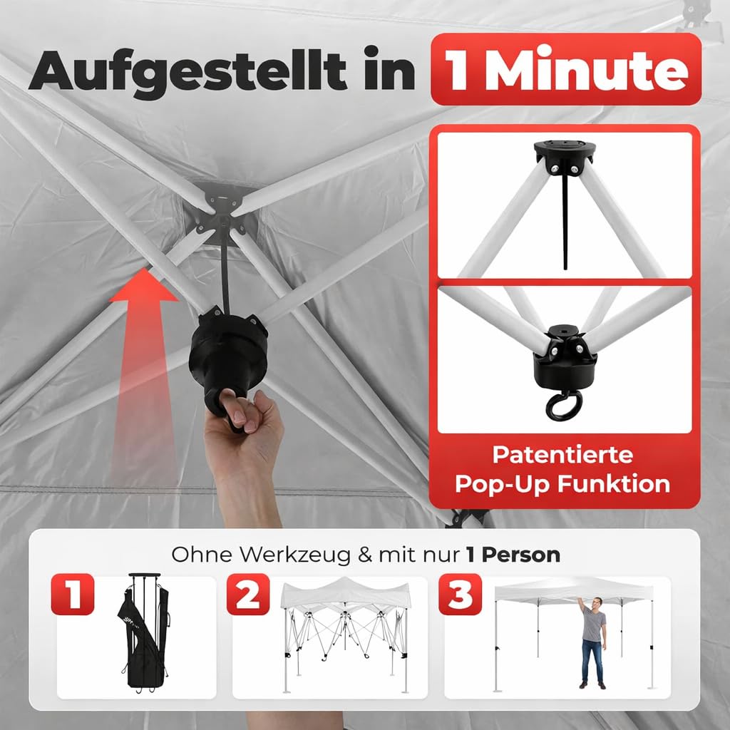 ONBEST Faltpavillon 3x3m Pop Up Pavillon mit Sandsäcken – Patentierte expressaufbau Funktion - wasserabweisend & stabil - Metall Partyzelt mit Seitenwänden für Garten, Terrasse & Outdoor (Schwarz) 3