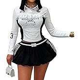 Two Piece Outfits for Women Summer Y2K Going Out Lace Trim Ruched Crop Tops Pleated Bubble Mini Skort Skirt Sets