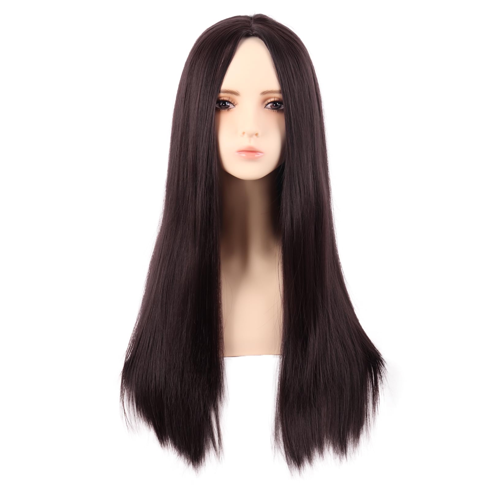 MapofBeauty 28 Inch/70 cm Monochrom Side Bangs Long Straight High Temperature Fiber Fashion Wig (Dark Brown) โ image 1