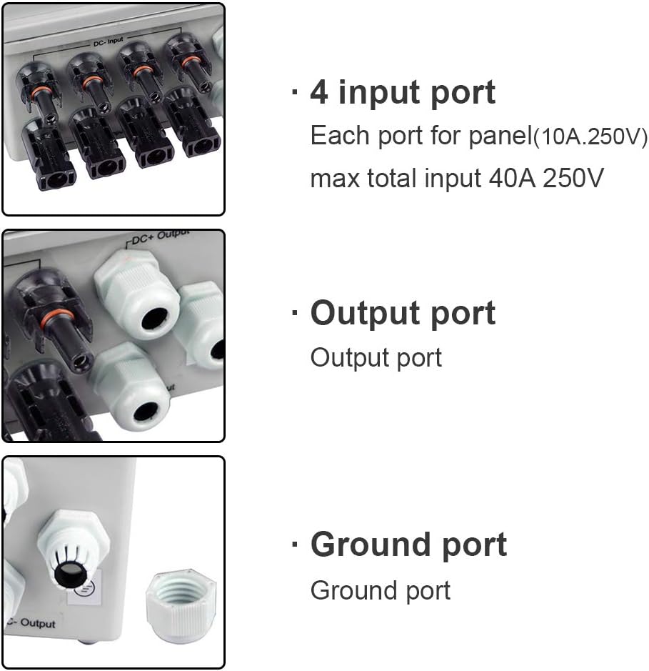 ECO LLC 4 String PV Combiner Box with Lighting Arrester, 10A Rated Current, Universal Solar Panel Connectors, Grounding Bus-Bar Ideal For Off-grid Solar System : Garden & Outdoor