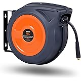 SuperHandy Air-Hose-Reel Retractable 3/8" x 50' Feet Long Industrial Water Premium Commercial Flex Hybrid Polymer Hose Spring