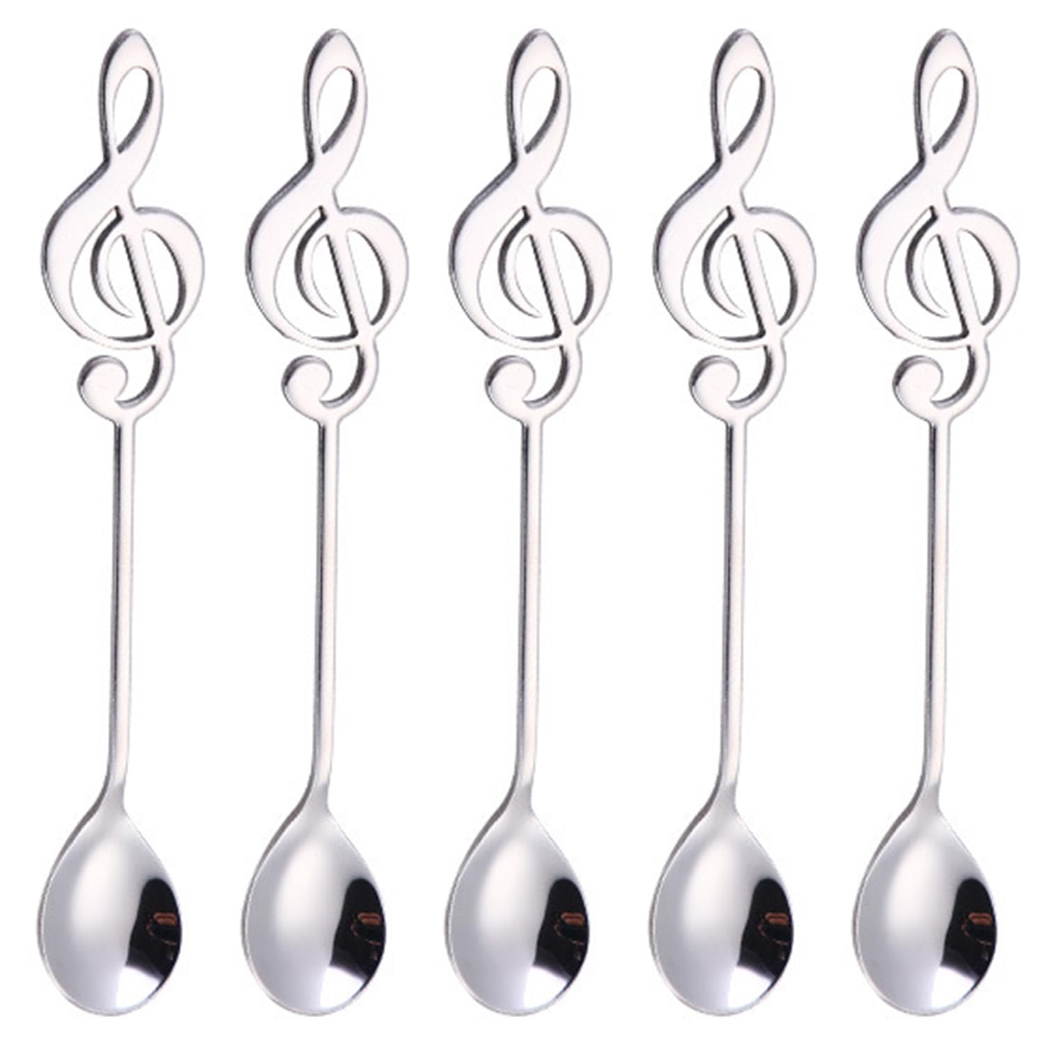OAAO 5-Piece Musical Note Coffee Spoons, Stainless Steel Dessert Spoon Set, Modern Design, Suitable for Restaurant Cafe Tableware