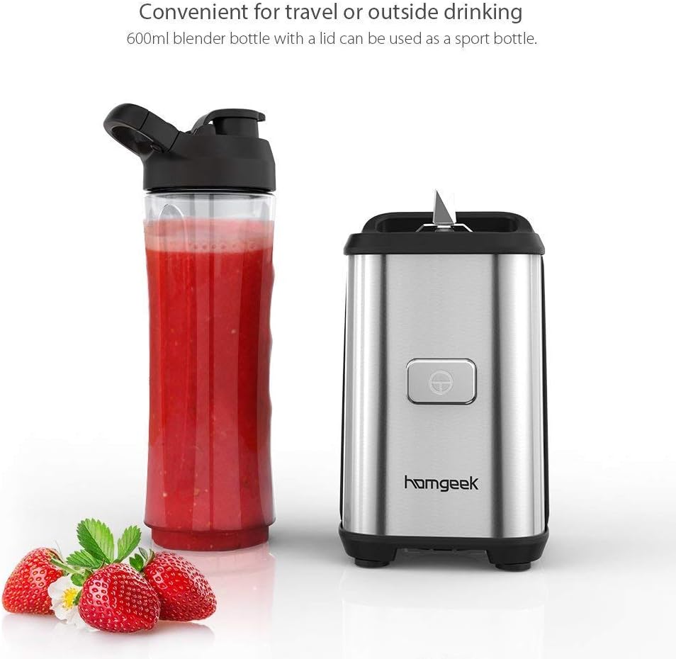 homgeek Personal Mini Blender Smoothie Maker for Juice Shakes and Smoothie,Portable Small Countertop Mixer with 600ml Travel Sport Bottle, 300W: Kitchen & Dining