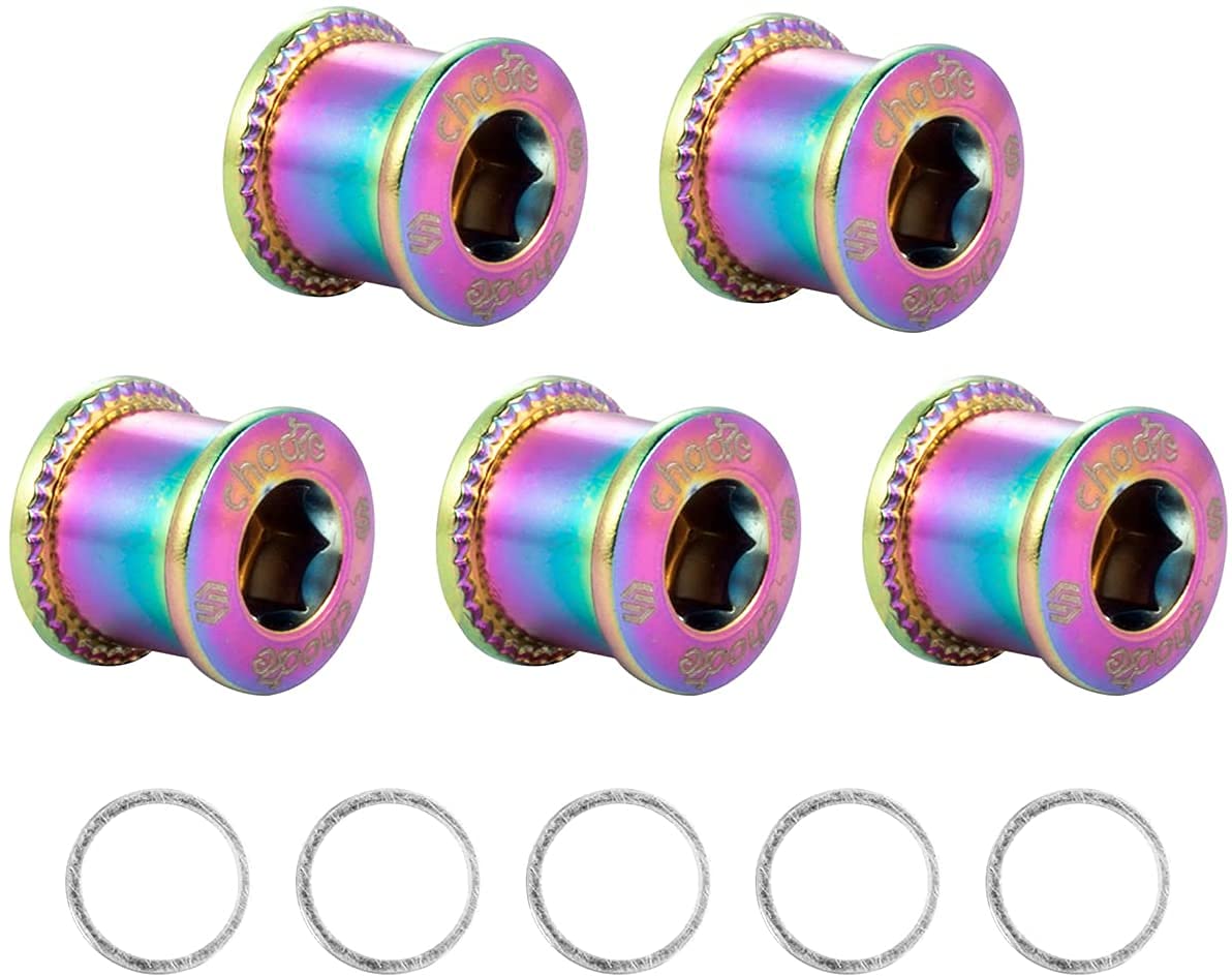 Chooee Single/Double Bike Chainring Bolts, M8 Bicycle Chain Ring Bolts and Nuts For MTB/Mountain Bike/Road Rainbow