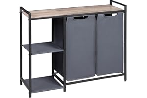 LOAKEKEL Laundry Hamper with Shelf, Laundry Basket 2 Section, Double Laundry Sorter, Clothes Organizer for Bathroom Laundry Room, Sturdy Stable Metal Frame HLS021GG