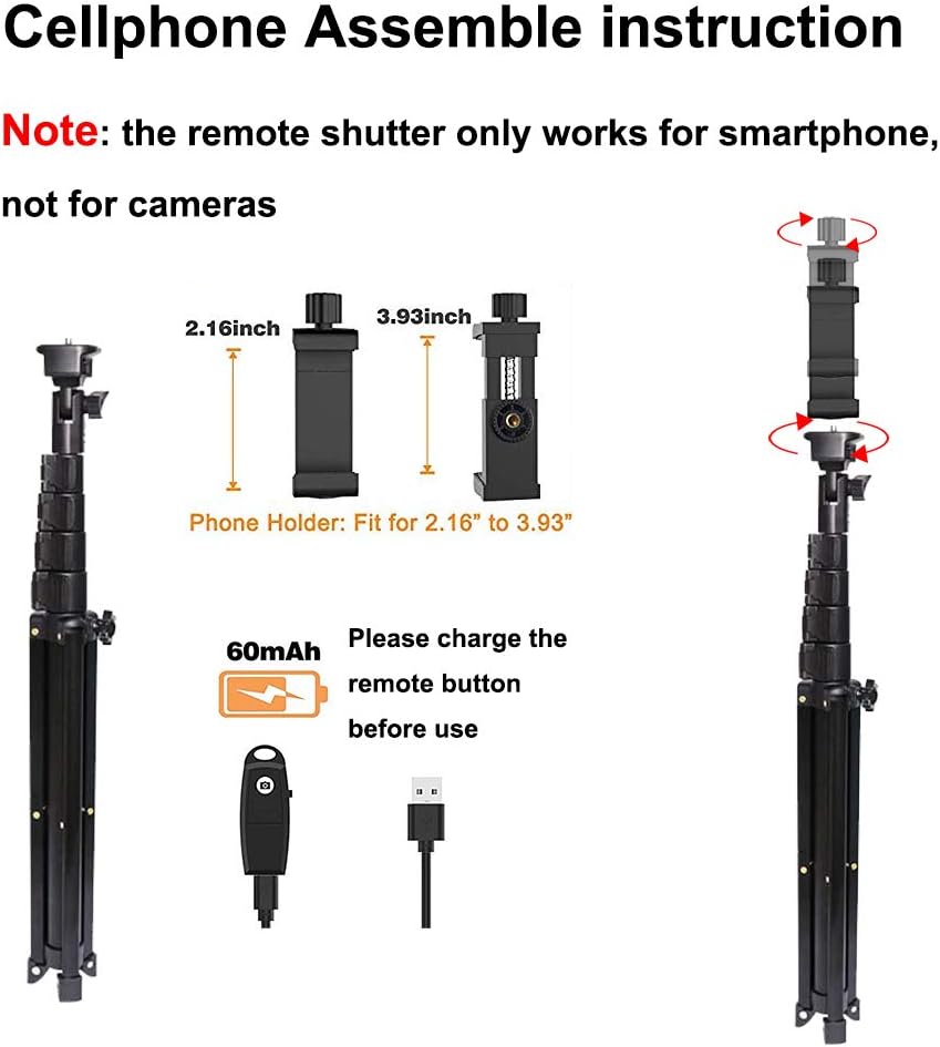 Phone Tripod Stand Selfie Stick 54 Inch Portable Aluminum Alloy with Wireless Remote Shutter for iPhone 12 11 pro Xs Max Xr X 8 7 6 Plus, Android Samsung Galaxy Smartphone Tripod Vlog/Live Stream: Camera & Photo