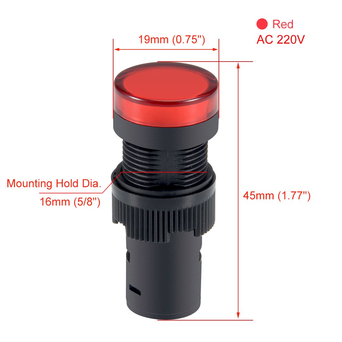 sourcing map Indicator Lights AC 220V Pilot Light Red LED, Flush Panel Mount 5/8" 16mm 3Pcs - Image 3