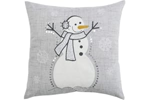 Comfy Hour Let It Snow Collection 14"x14" Winter Christmas Snowman Wearing A Scarf and Earphone Snowflake Accent Pillow Seasonal Cushion, Polyester