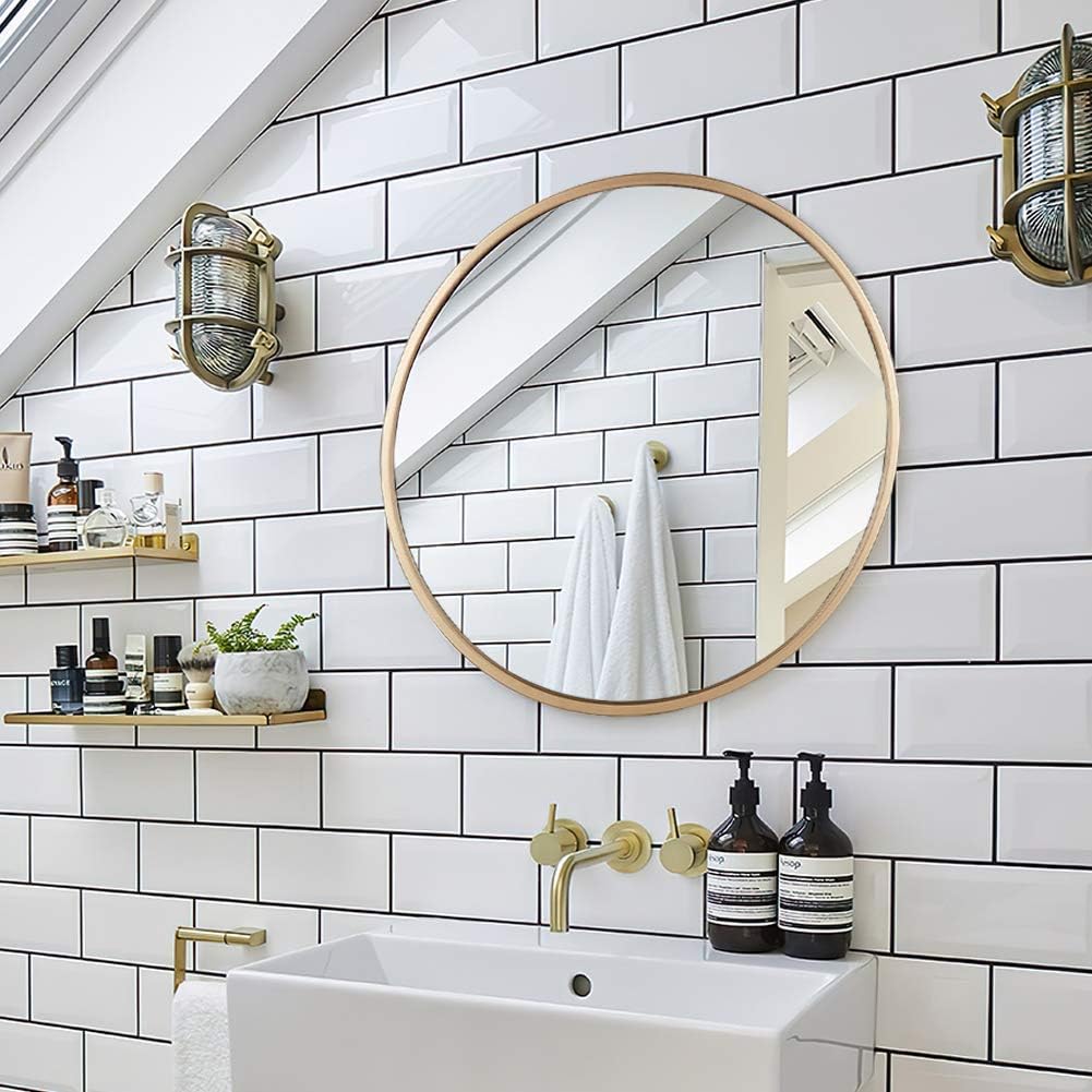 Geloo Large Gold Round Wall Mirror - 28" Circle Mirror,Modern Mirror,Accent Mirror,Room Mirrors,Vanity Mirror,Decorative Mirrors for Wall Decor, Bedroom, Bathroom, Living Room,Entryway: Furniture & Decor