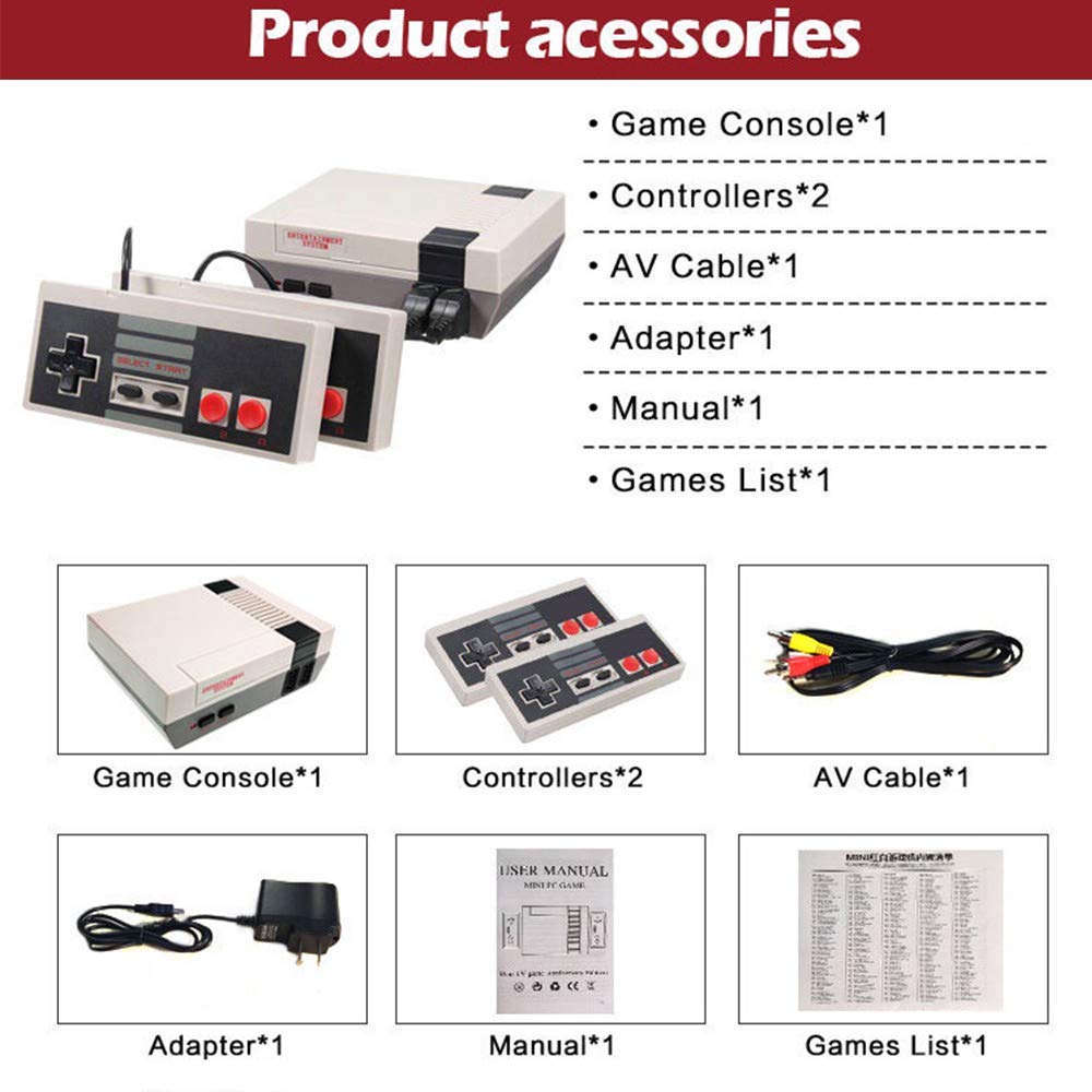 Classic Mini Game Console, Retro Mini Game Console, Retro Mini NES Console, Home TV Game Console Mini NES Retro Video Game Console With AV HD NES Mini Console, Built-In 620 Classic Games for Childre: Video Games