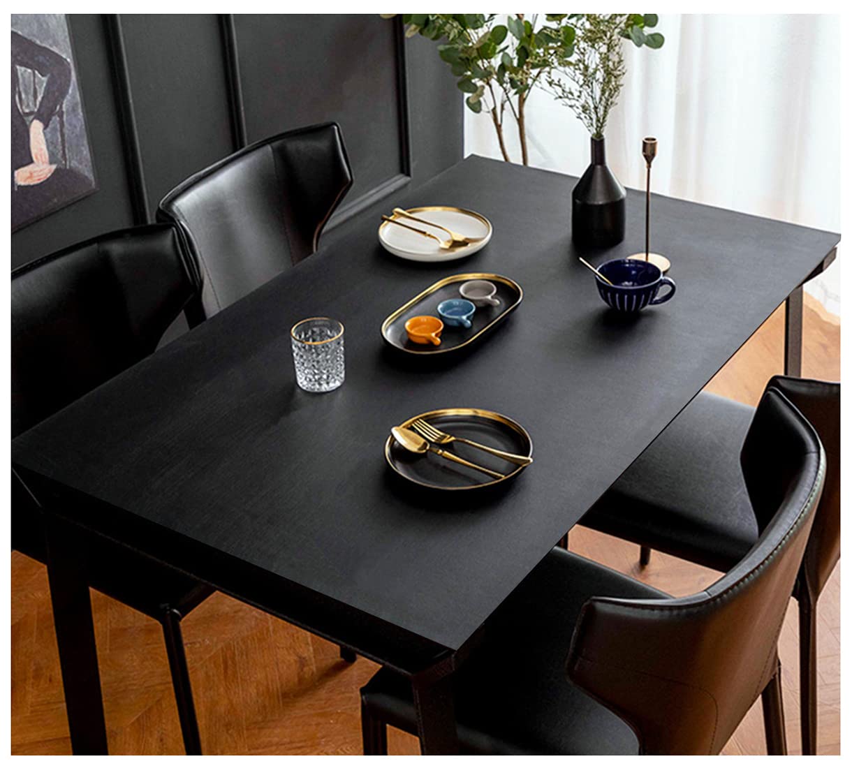 CIEEIN CIEHT Home Office PU Tablecloths Desk Table Mat Placemats Tablecover Kitchen Hotel Party Table Covers Waterproof Black+Grey 70 * 120CM