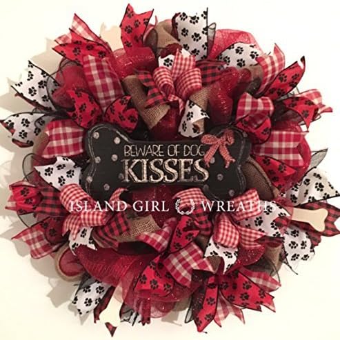 Dog Wreath, Deco Mesh Dog Wreath, Dog Wreaths, Beware Of Dog Kisses, Burlap Dog Wreath