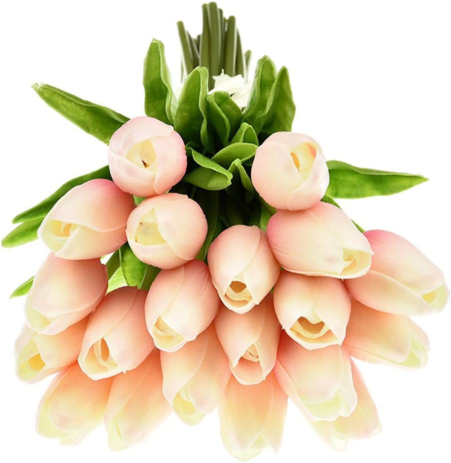 WAQIA 30 pcs Real-Touch Artificial Tulip Flowers Home Wedding Party Decor (Champagne)