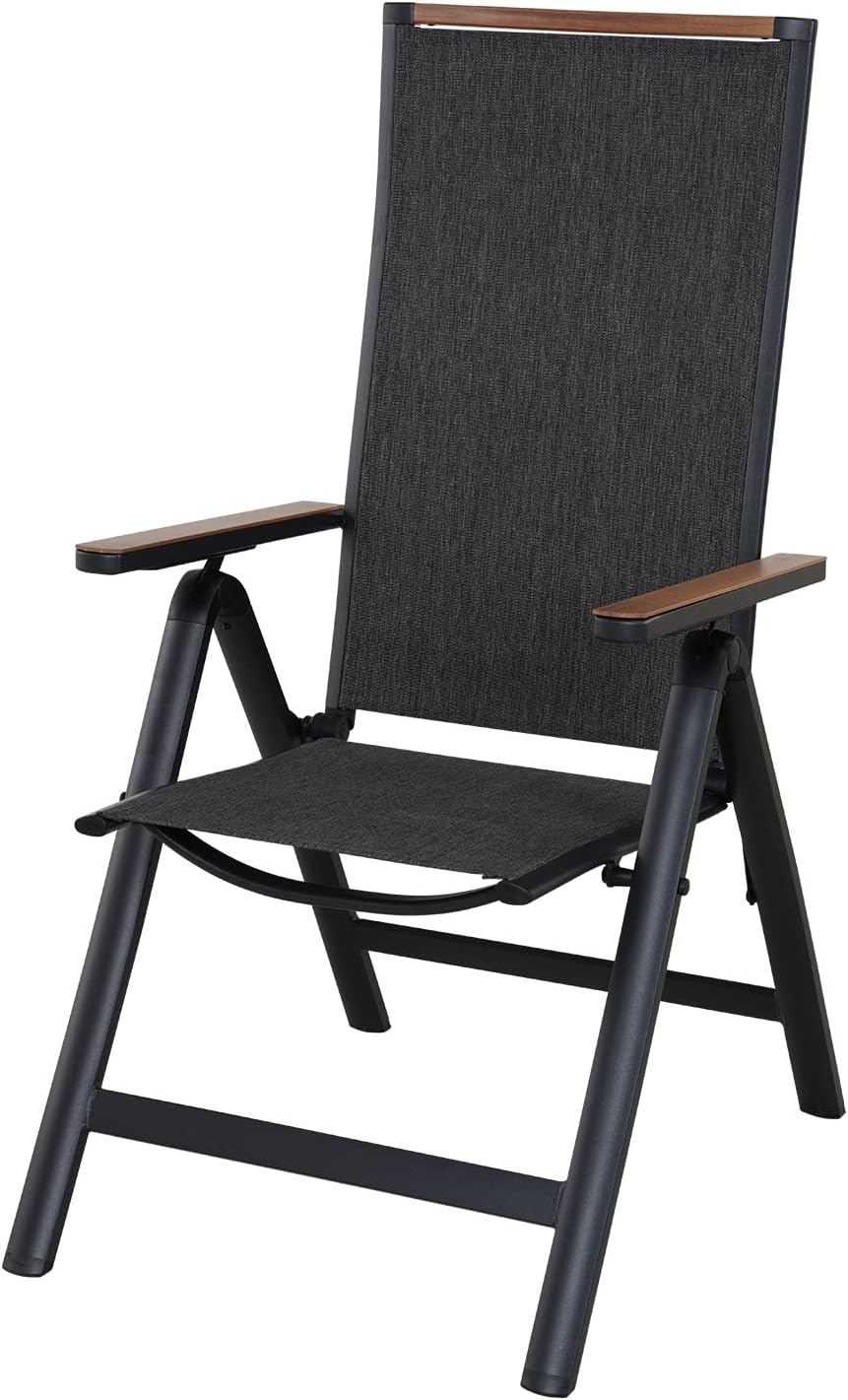 Grand Patio Aluminium Folding Chair with 6-Position Backrest Black