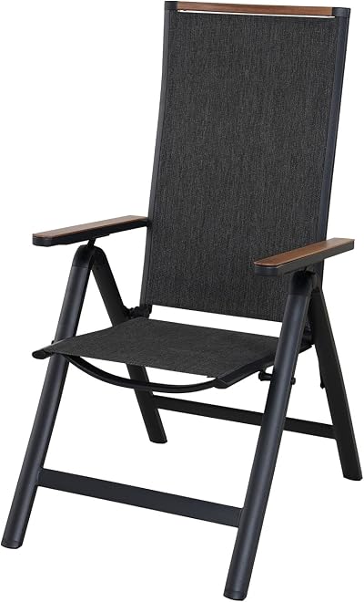 Grand Patio Aluminium Folding Chair with 6-Position Backrest Black