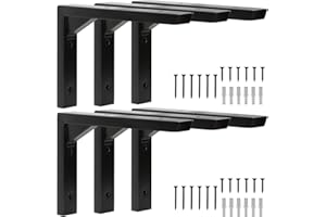 Terafeels 6 Pack Black Shelf Brackets – Stainless Steel L Shaped Wall Shelf Supports with Triangular Reinforcement, Hollow De