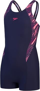 Speedo Girls Hyperboom Splice Legsuit Navy Pink 5-6 Chlorine Resistant view 1