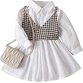 WDIRARA Toddler Girl's 2 Piece Outfits Houndstooth Print Flared Shirt Dress and Cami Tops Set