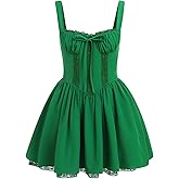 ABEHIK Women's Corset Dress Floral Mini Sexy Spaghetti Straps Low Cut Lace Short Dress Ruffle Summer Bustier Sundress