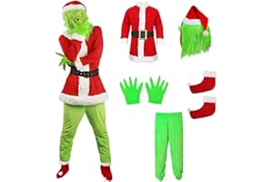 ZZXIAOJIE Grin-ches Costume Adult Set Green Christmas Mask Gloves Shoe Cover Top Pants for Halloween Cosplay