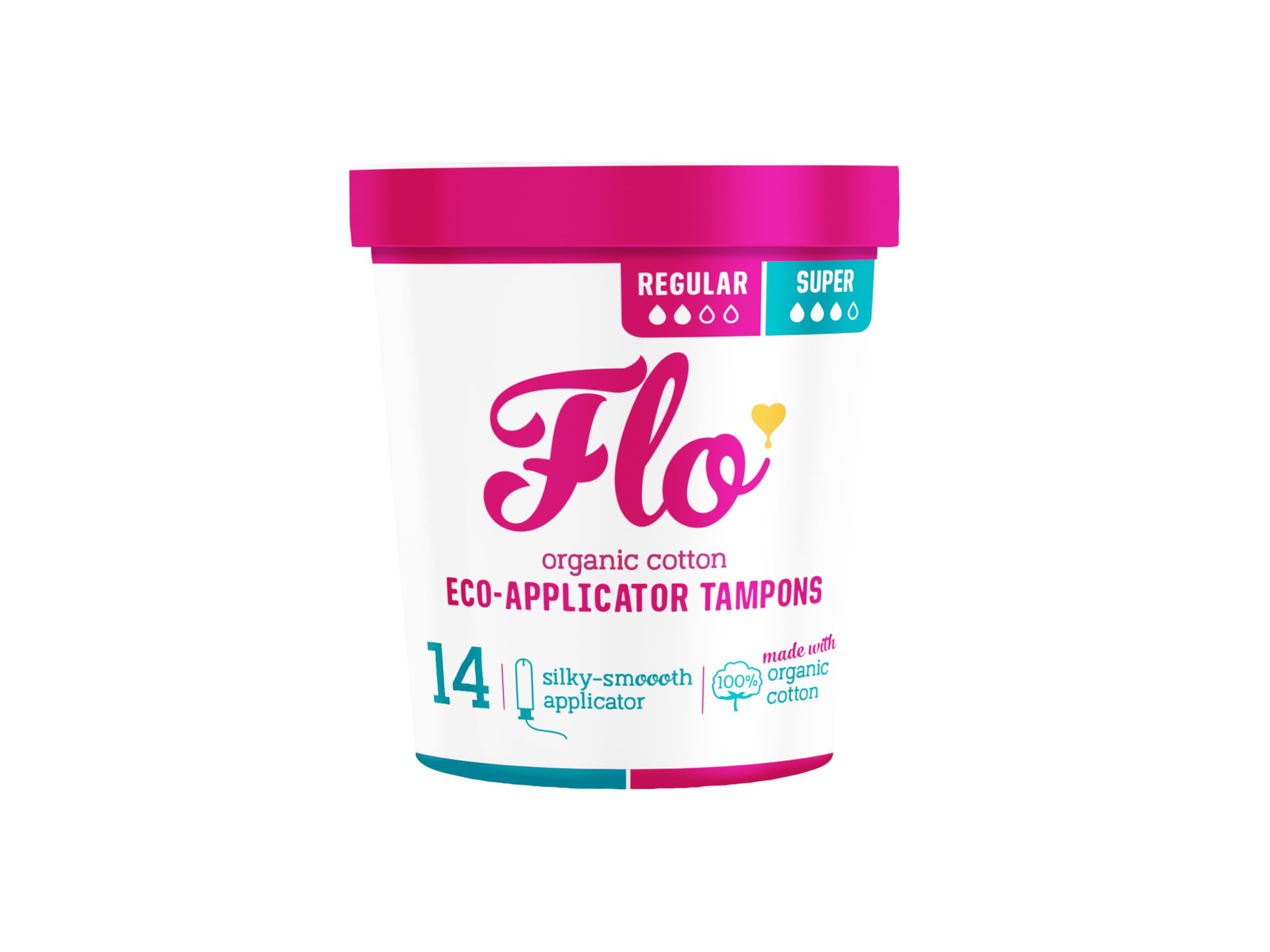 Photo 1 of Flo Organic Cotton Applicator Tampons Combo Pack 8 Regular + 6 Super Tampons - Made from 100% Organic Cotton Super Absorbent + Soft