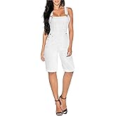 Hybrid & Company Womens Leisure Adjustable Straps Stretch Bermuda Short Denim jumpsuits Overalls