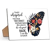 I Am The Storm Floral Butterfly Sign, Home Bedroom Office Desk Decorations Jesus Decor, 8x11 Inch Wooden Sign with Stand-25