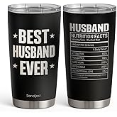 SANDJEST Husbands Tumbler 20oz, Stainless Steel Travel Cup with Lid, Best Husband Ever Insulated Coffee Mug, Husband Gifts for Men Boyfriends on Birthday Christmas Valentine