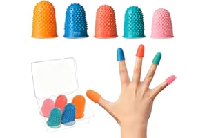 uadbau 5 PCS Rubber Finger Tips Covers, Finger Protectors in 5 Colors and Sizes, Reusable Silicone Thimble, Great for Paperwork, Money Counting, Sewing, Cutting, and Thimbles for Hand Embroidery