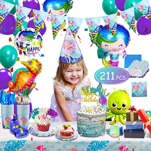 image for Flasoo Mermaid birthday party supplies & DisposAble Tableware Kit 211p