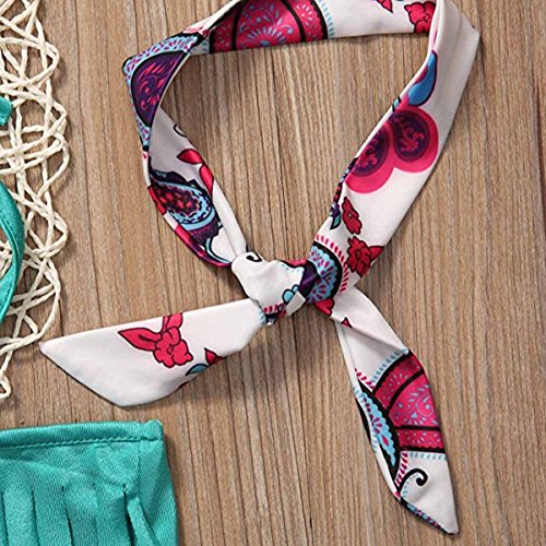 Baby Girls 3 Pcs Swimwear Tassels Halter Top+Floral Bottom+Headband Swimsuit size1-2Years/Tag90 (Blue) - Thumbnail 6