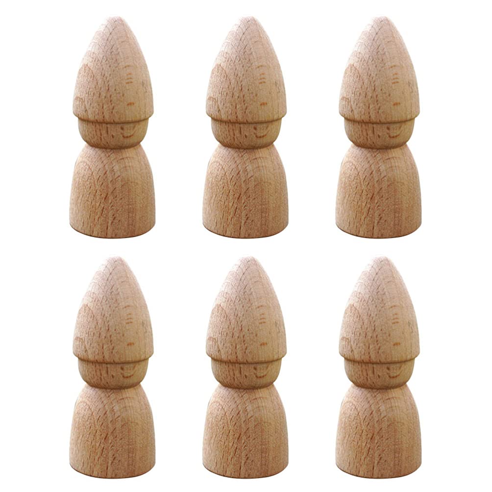 Healifty Wooden Hand-Painted Peg Dolls Set 6Pcs DIY Craft Painting Kit for Kids Creative Wooden Peg People Ornaments 2.8X2.9X2.8 Inch