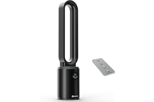 Comfort Zone 40-Inch Bladeless Tower Fan for Bedroom, 3-Speed Stand Fan with Remote Control, 9-Hour Timer, Wide Oscillation & Digital Push-Button Display – Quiet Home Floor Fan, Black