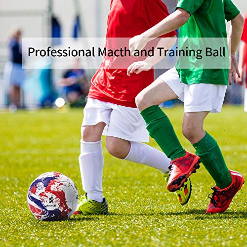 SHOKE Soccer Ball Size 5 Thermal-Bonding Hold Air Water-Resistant, Official Match Soccer Balls for Training Outdoor Sports Rebound Height 51.18-53.15 inch with Pump and Mesh Bag