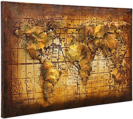 Asmork 3D Metal Art - 100% Handmade Metal Unique Wall Art - Stereograph Oil Painting - Home Decor - Ready to Hang Sculpture Artwork 3D Picture (Global Map (20 x 30 inch))