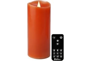 Softflame Christmas Decor Flameless LED Candles with Remote Control, 3"x 7"Battery Operated Pillar Real Wax with Timer for Christmas Decorations, Pumpkin Orange Candle