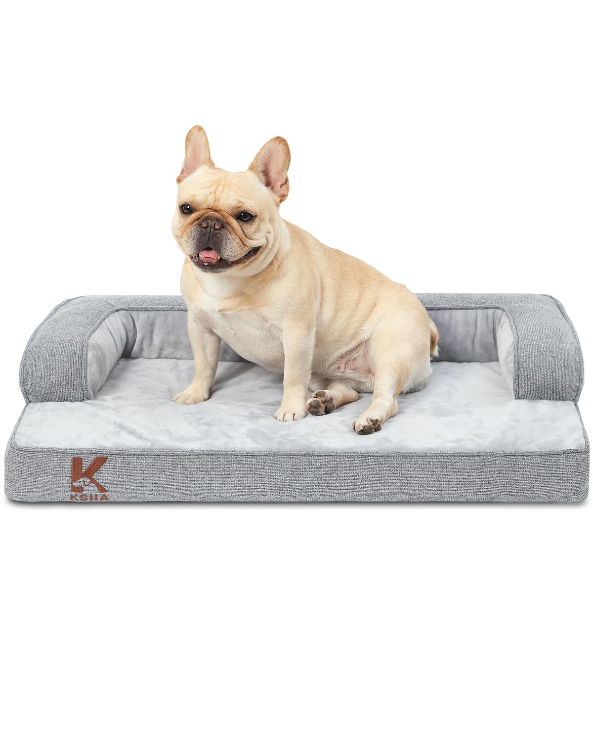 Photo 1 of KSIIA Washable Dog Bed Medium Size Dog U-Shaped Bolster Pet Couch with Removable Waterproof Cover, Non-Slip Bottom and Egg-Crate Orthopedic Foam Pet Bed, 35 x 22 Inch, Gray