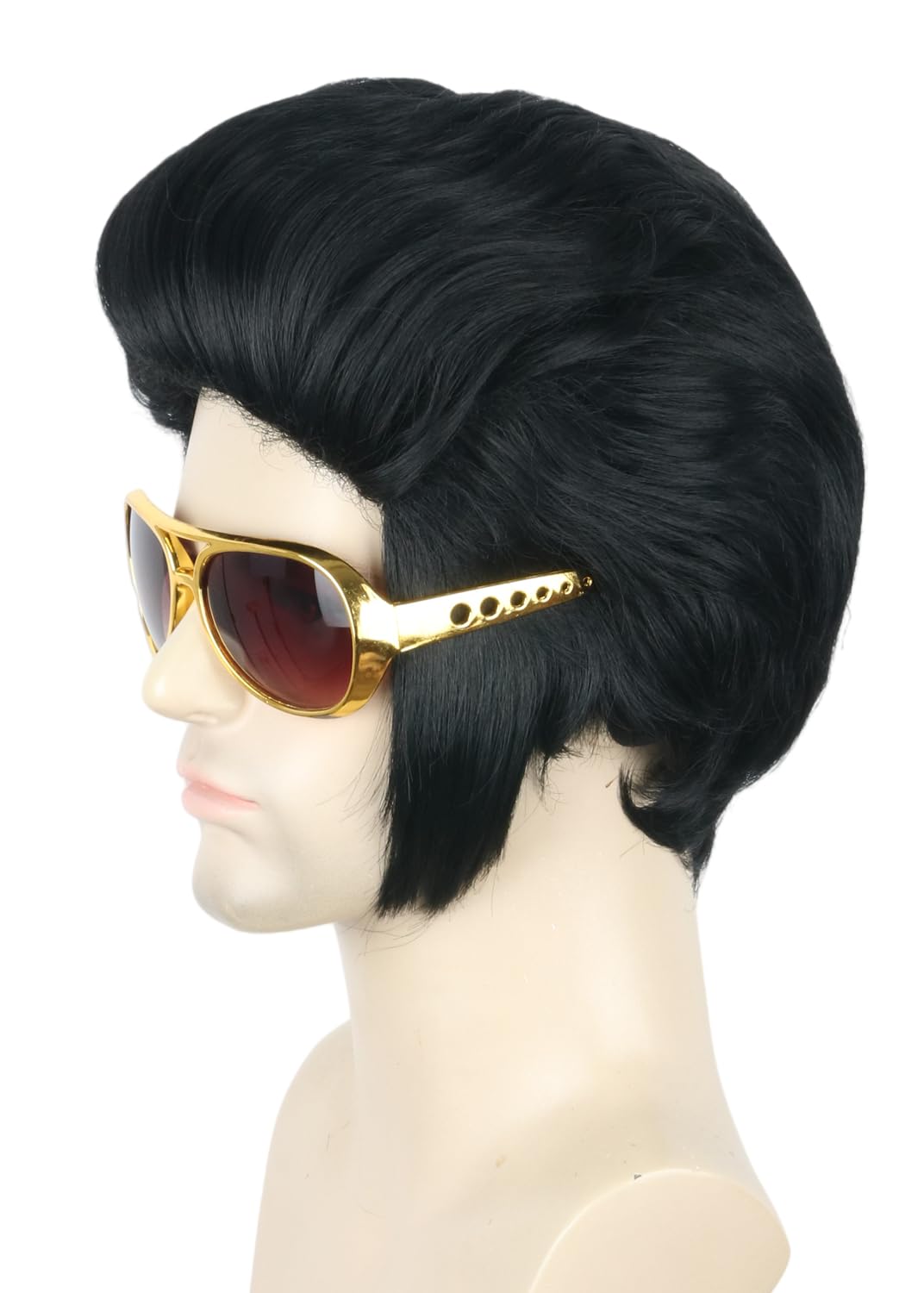 Topcosplay Man's Black Short Wig with Sideburns Cosplay Wig 50's Costume Fancy Dress Wigs (Black)