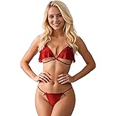 RNHGBB Sexy Lingerie Set for Women, Sheer Bra and Panty Sets Women Bow Christmas Valentines Lingerie, Red, Onesize 90-150Lbs