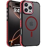 DEERLAMN Strong Magnetic Case for iPhone 16 Pro Max 6.9-Inch,[Compatible with Magsafe][Military Grade Drop Protection] Translucent Matte Shockproof Protective Phone Cover-Frosted Red