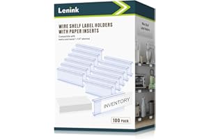 Lenink 100Pcs Wire Shelf Label Holders with 100Pcs Label Paper Inserts, Plastic Wire Rack Label Holder Compatible with Metro and Nexel 1-1/4in Shelves, Label Area 3in Lx1.25in H