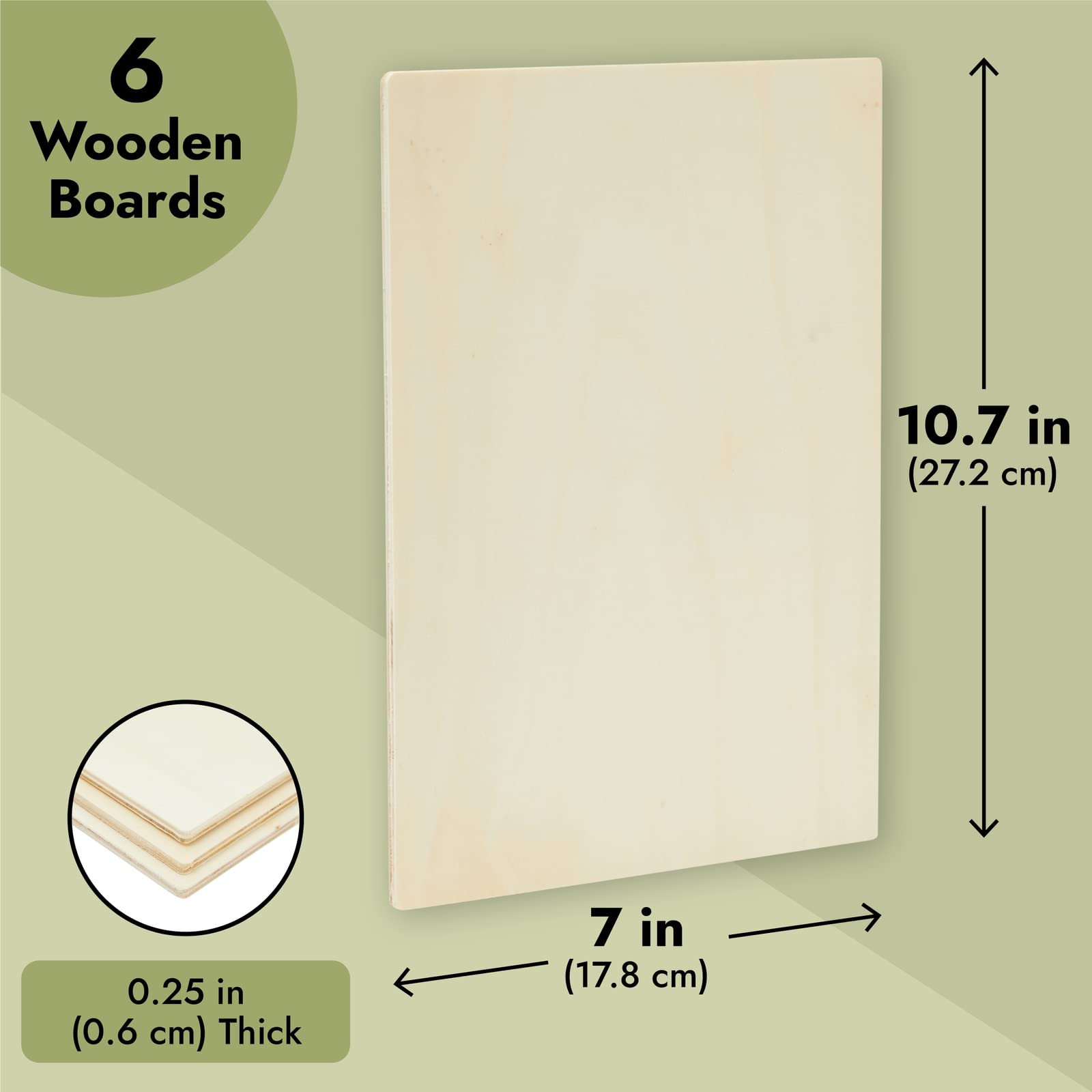 Juvale Wood Boards - 10.6 x 7 x 1/4 in, 6 Pack, Unfinished Poplar Plywood - Wood for Crafts, Blank Wooden Signs & DIY Painting Panel