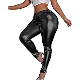 VENDAU Women's High Waisted Faux Leather Pants - Stretchy Shiny Metallic Leggings