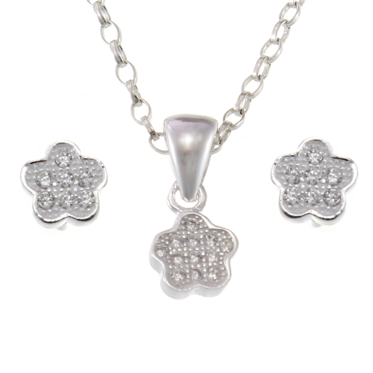 Children's Sterling Silver Flower Pendant and Earrings Jewellery Set