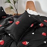 Loussiesd Red Strawberry Duvet Cover Set 3pc Kids Reversible Black Polyester view 6